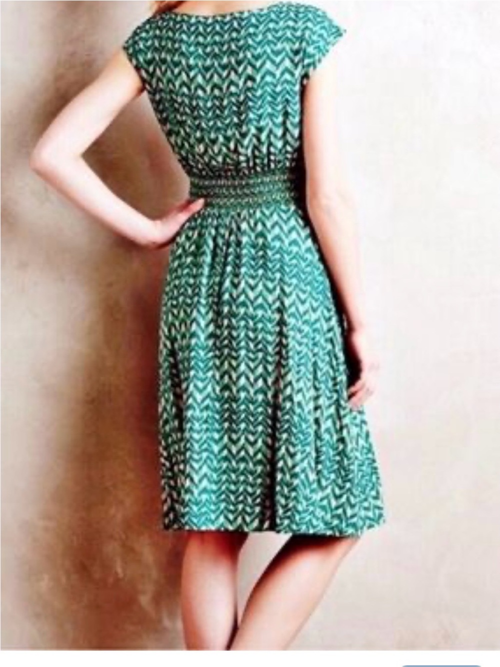 Maeve Anthropologie Green Chevron Fit-and-Flare Dress